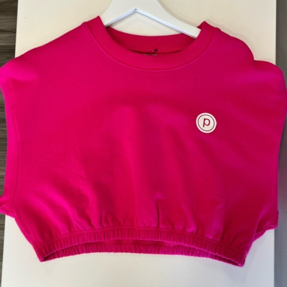 PURE BARRE - CIRCLE P CROP CREW - PINK/WHITE